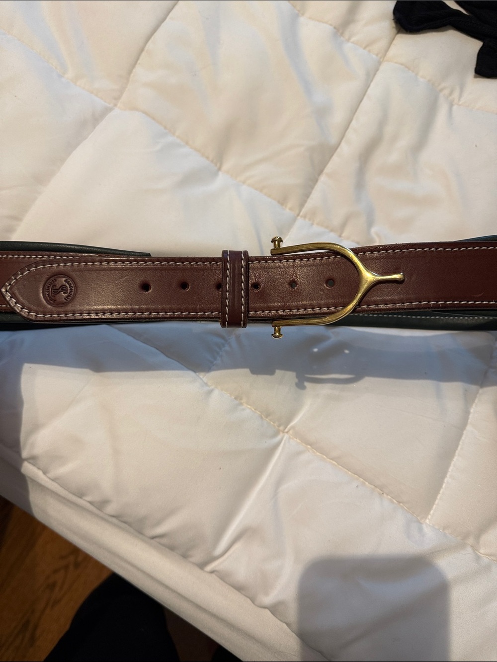 Leather Show Belt with Gold Stirrup Buckle - Brown